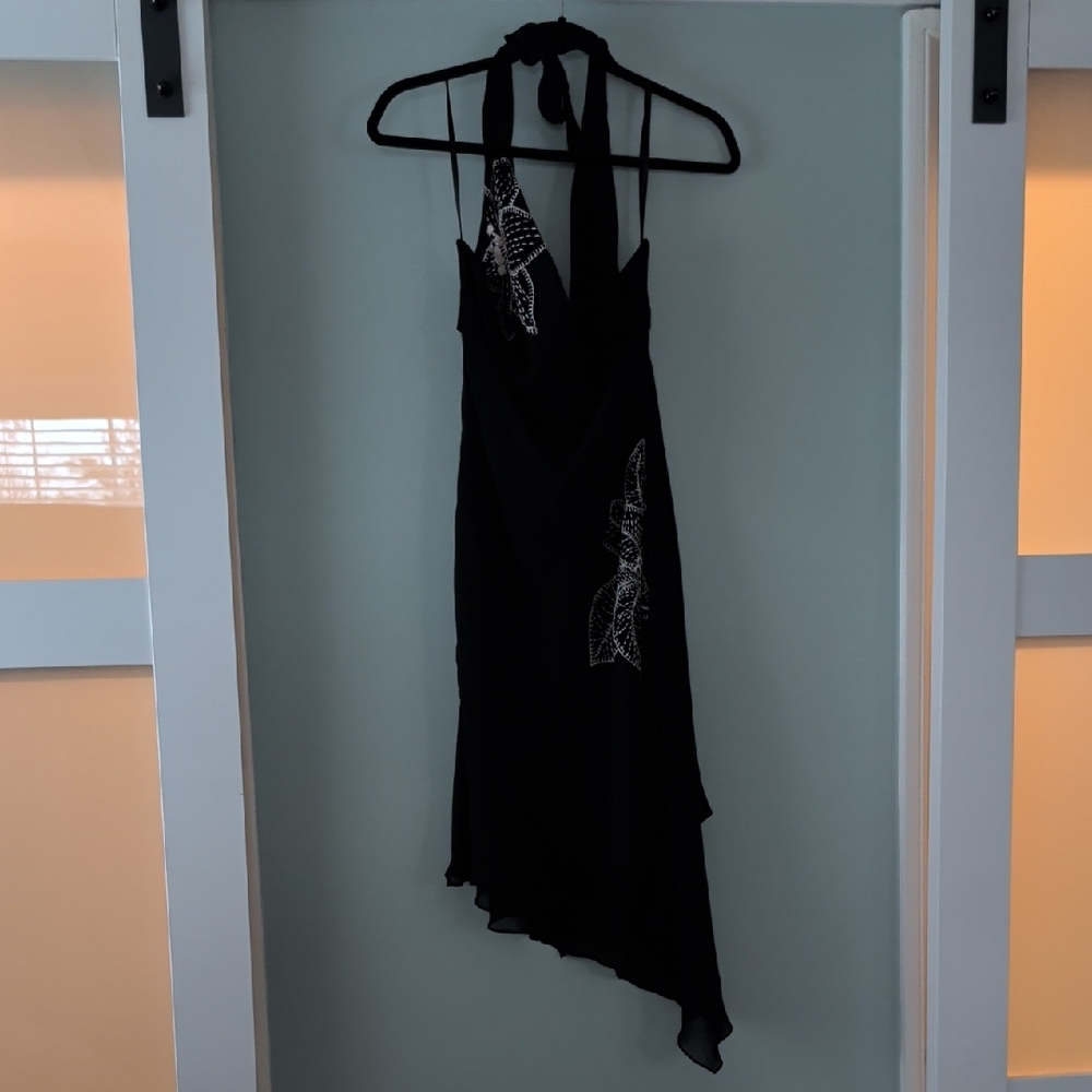 BCBGMaxAzria Black Asymmetrical Dress with White Accents